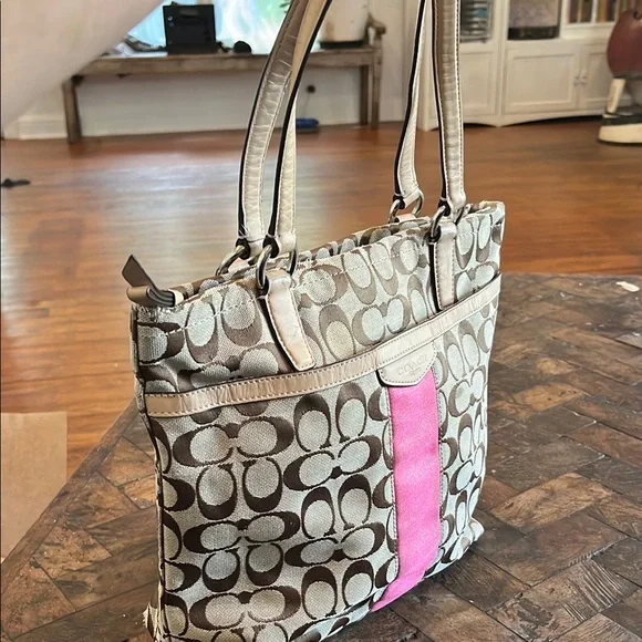 Coach Brown and Pink Signature Tote - Picture 2 of 11